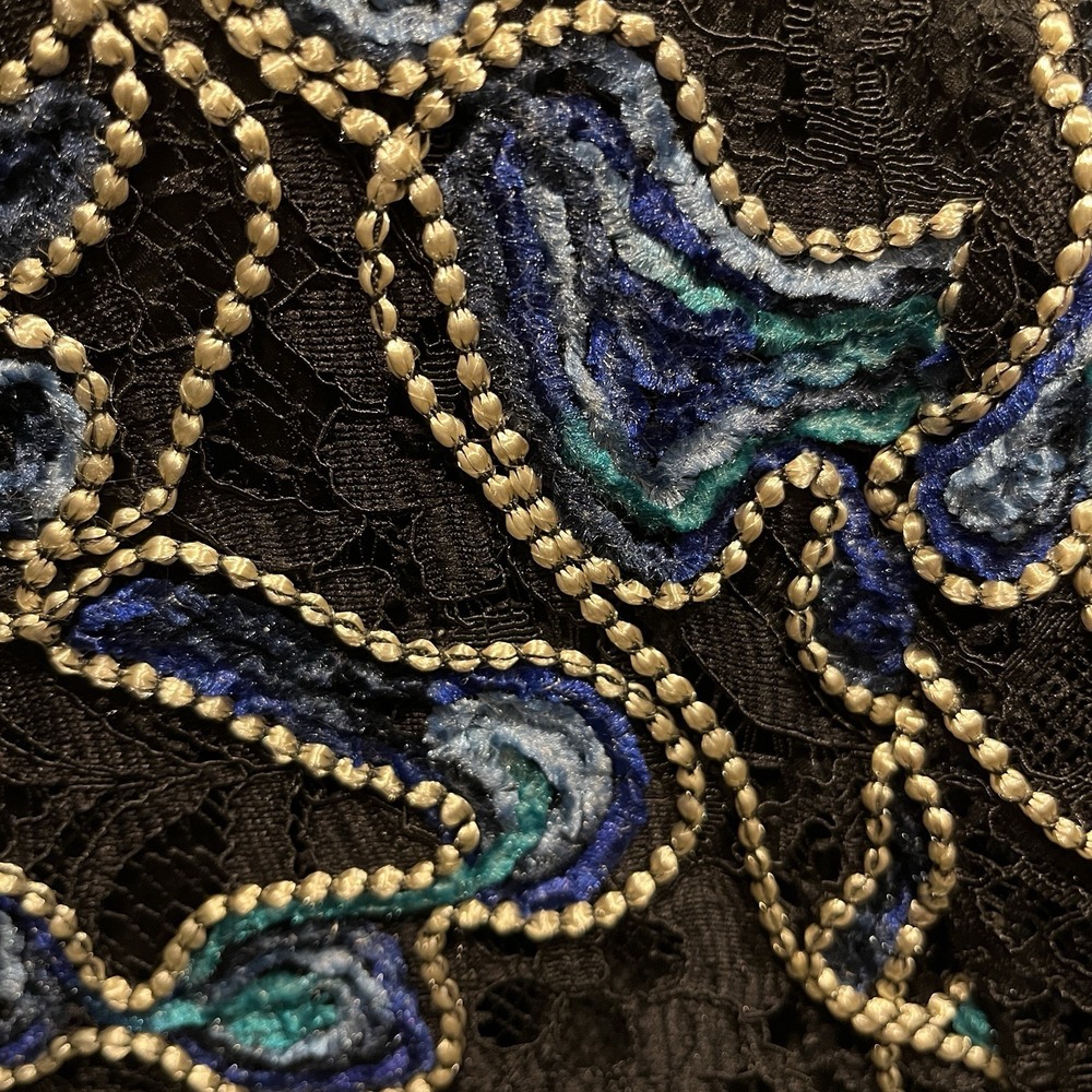 Dennis Basso Women's Black Aqua Blue Embroidery Lace Lined Jacket Size US 12 NEW - Picture 8 of 16